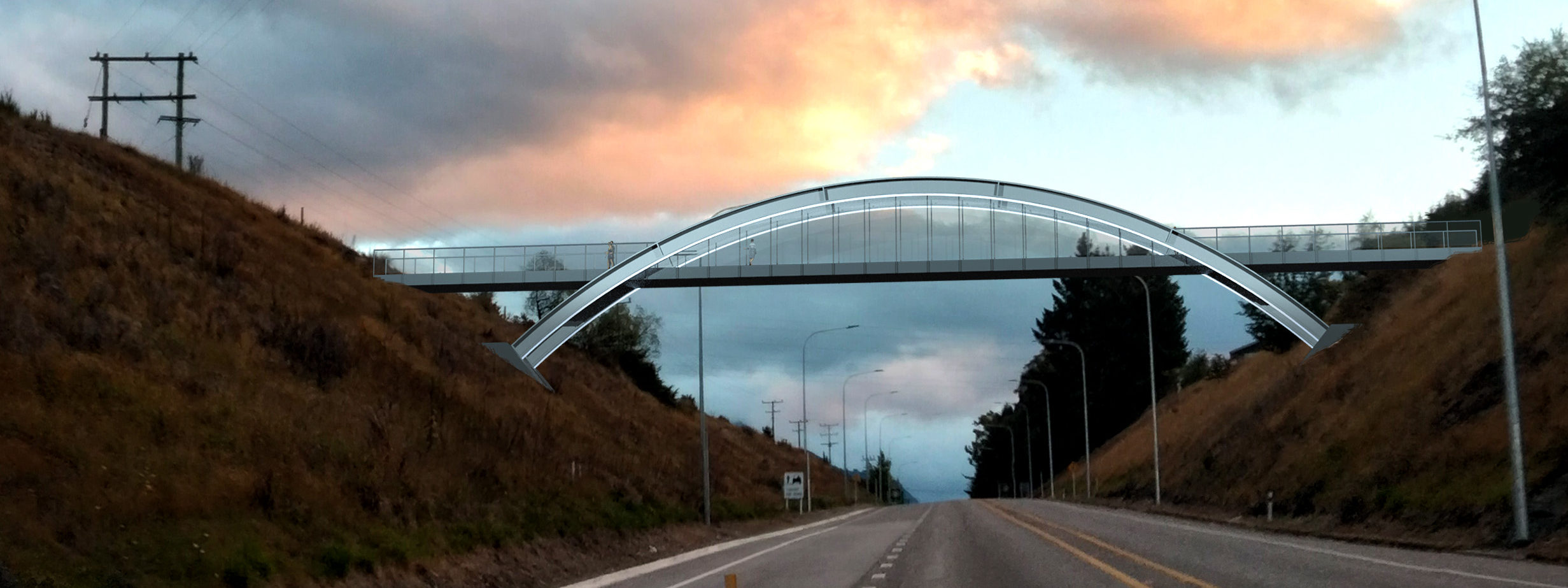 Architect's impression of a bridge from Jim's Way over SH6